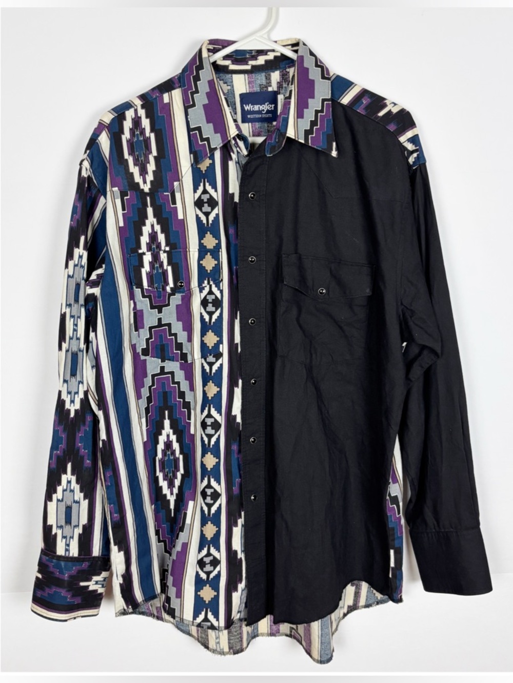 Vintage Wrangler Pearl Snap Shirt Men’s Large Aztec Black Western Cowboy 90s - Picture 5 of 5